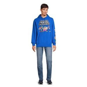 Nintendo Super Mario Bros. Men's Size SM Blue Graphic Hoodie